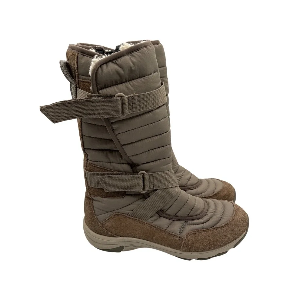 Merrell Snow Boots Womens 8 Tan Excellent Waterproof Quilted Suede Puffer Zip
